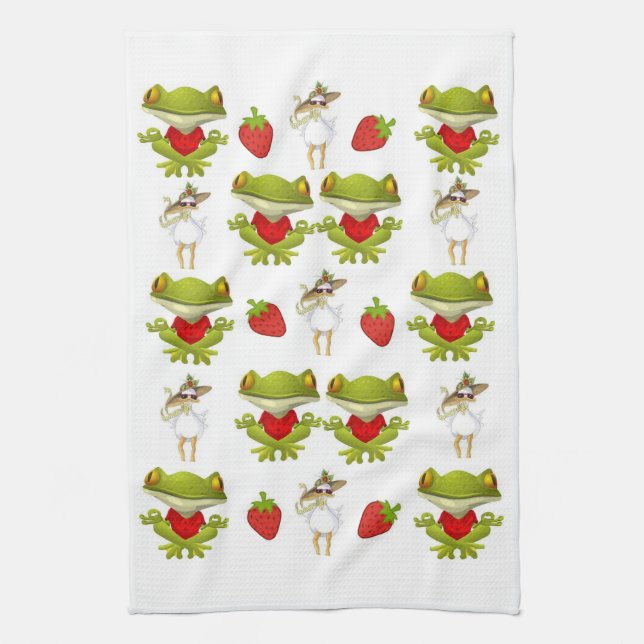 Frogs Chicken Strawberry Kitchen Hand Towel (Vertical)