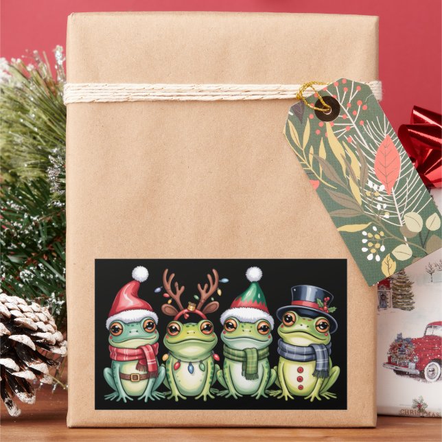 Frogs Christmas Frog Lover Cute Santa Animals Rectangular Sticker (Holiday)