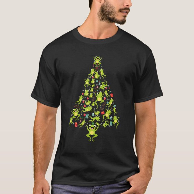 Frogs Christmas Tree Santa Fun Celebration  Family T-Shirt (Front)