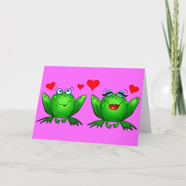 Frogs Cute Happy Hoppy Valentines Day Hearts Holiday Card (Front)