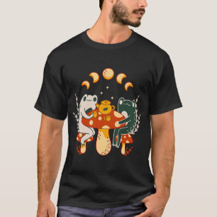 Frogs Drinking Tea Mushroom Celestial Nature T-Shirt