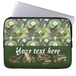 Frogs green and white water lilies Electronics Bag