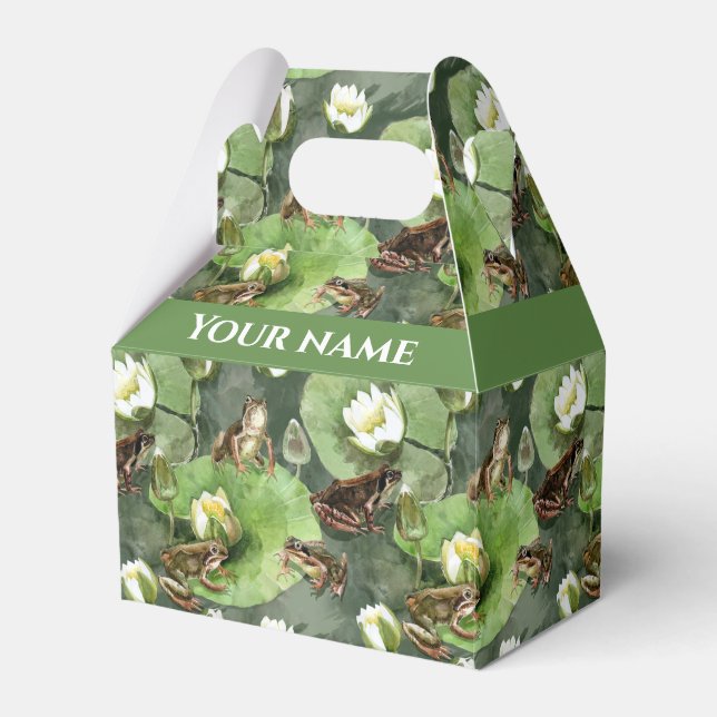 Frogs green and white water lilies favour box (Front Side)