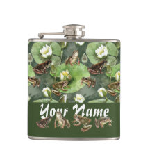 Frogs green and white water lilies pattern 