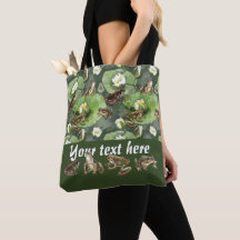 Frogs green and white water lilies pattern