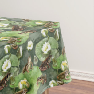 Frogs green and white waterlilies seamlesstexture tablecloth