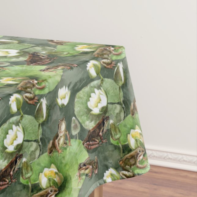 Frogs green and white waterlilies seamlesstexture tablecloth (In Situ)
