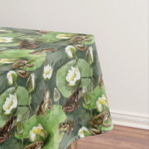 Frogs green and white waterlilies tablecloth