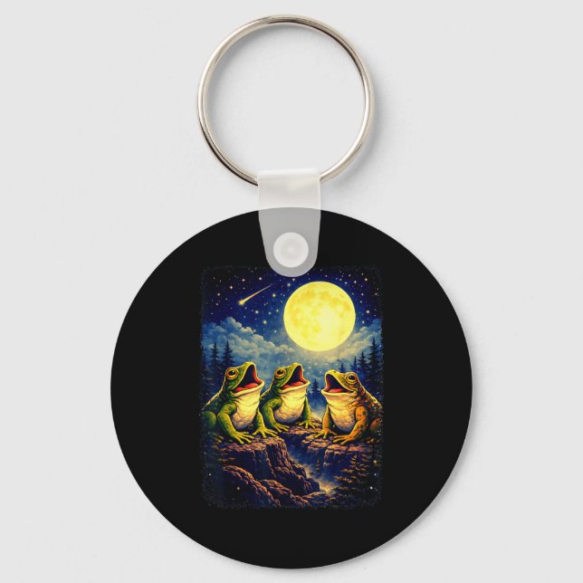 Frogs howling at moon mountain forest meme key ring (Front)