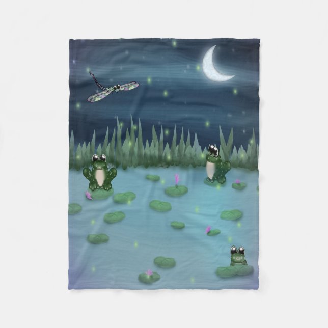 Frogs in a lily pad pond fleece blanket (Front)