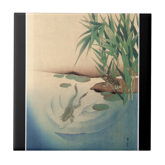 Frogs in a Pond, Japanese Art circa 1800s Tile (Front)