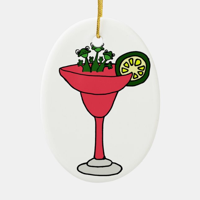 Frogs in Margarita Glass Ceramic Tree Decoration (Front)