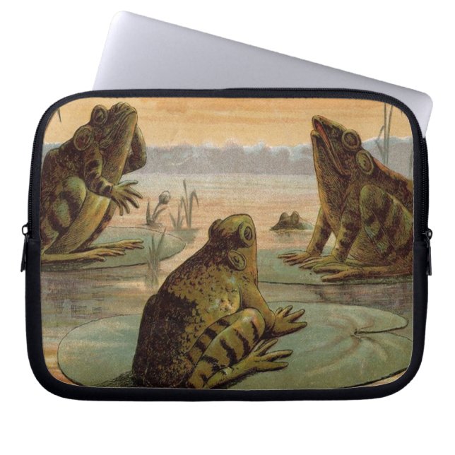 Frogs Lily Pads Moon Illustration Laptop Sleeve (Front)