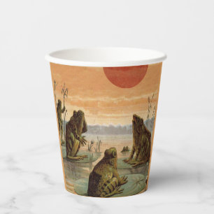 Frogs Lily Pads Moon Illustration Paper Cups