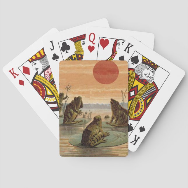 Frogs Lily Pads Moon Illustration Playing Cards (Back)