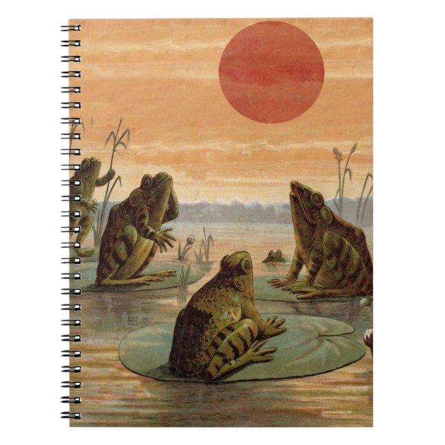Frogs Lily Pads Moon Illustration Spiral Notebook (Front)