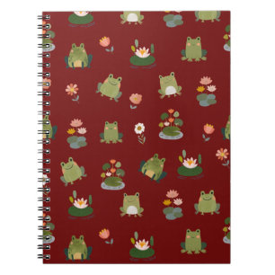 Frogs & Lily Pads on Dark Red Notebook