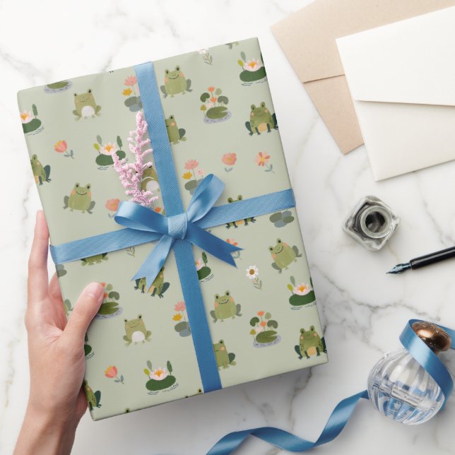 Frogs & Lily Pads on Gin Green Wrapping Paper (Gifting)
