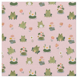 Frogs & Lily Pads on Light Pink Fabric