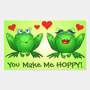 Frogs Love Hearts You Make Me Hoppy Green Rectangular Sticker