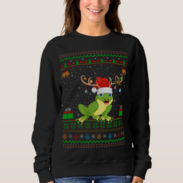 Frogs Lover Reindeer Santa Hat Matching Ugly Frog  Sweatshirt (Front)