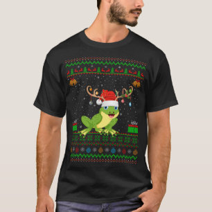 Frogs Lover Reindeer Santa Hat Matching Ugly Frog T-Shirt