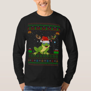 Frogs Lover Reindeer Santa Hat Matching Ugly Frog  T-Shirt