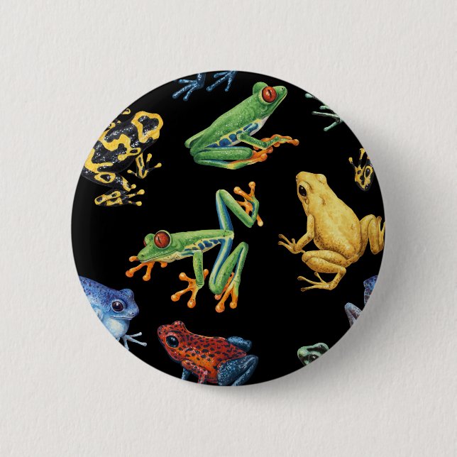 Frogs on black 6 cm round badge (Front)