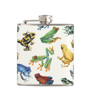Frogs on black hip flask