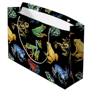 Frogs on black large gift bag