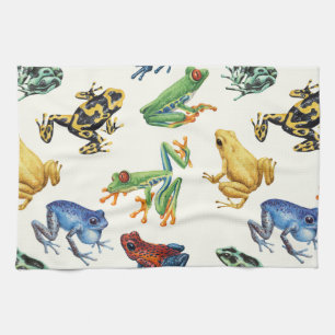 Frogs on black tea towel
