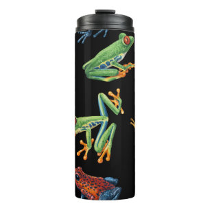 Frogs on black thermal tumbler