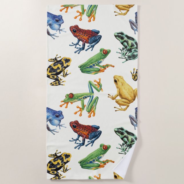 Frogs on natural white beach towel (Front)