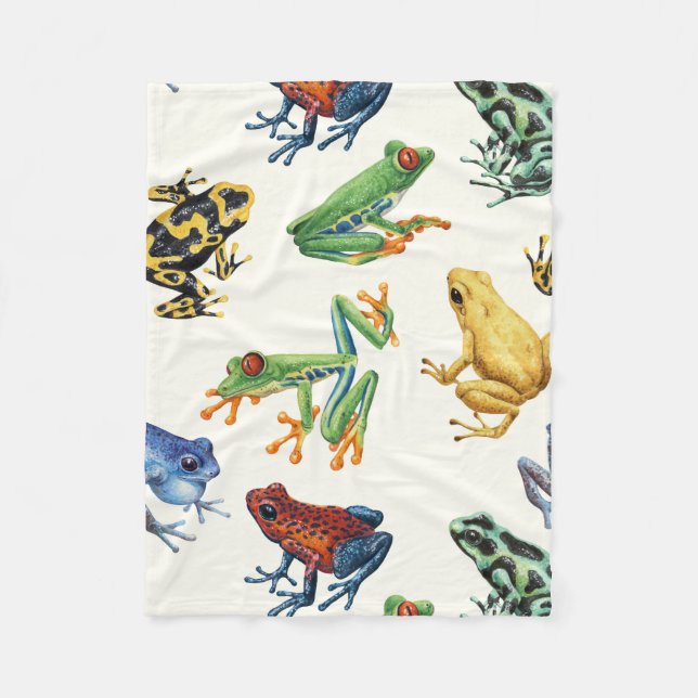 Frogs on natural white fleece blanket (Front)