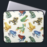 Frogs on natural white laptop sleeve<br><div class="desc">Hand-painted variety of tree and dart frogs</div>