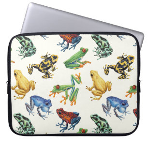 Frogs on natural white laptop sleeve