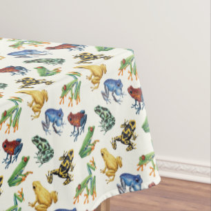 Frogs on natural white tablecloth