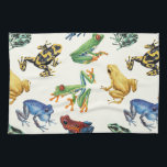 Frogs on natural white tea towel<br><div class="desc">Hand-painted variety of tree and dart frogs</div>