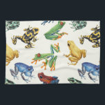 Frogs on natural white tea towel<br><div class="desc">Hand-painted variety of tree and dart frogs</div>
