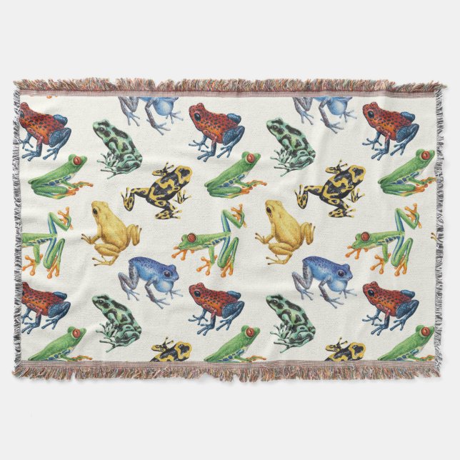 Frogs on natural white throw blanket (Front)