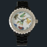 Frogs on natural white watch<br><div class="desc">Hand-painted variety of tree and dart frogs</div>