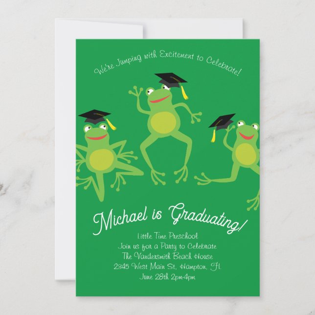 Frogs Preschool Graduation Party Elementary Invitation (Front)