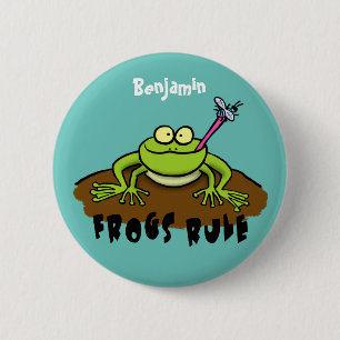 Frogs rule funny green frog cartoon 6 cm round badge