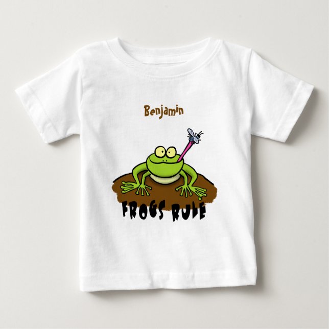 Frogs rule funny green frog cartoon baby T-Shirt (Front)