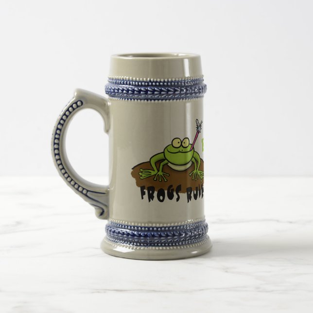 Frogs rule funny green frog cartoon beer stein (Left)