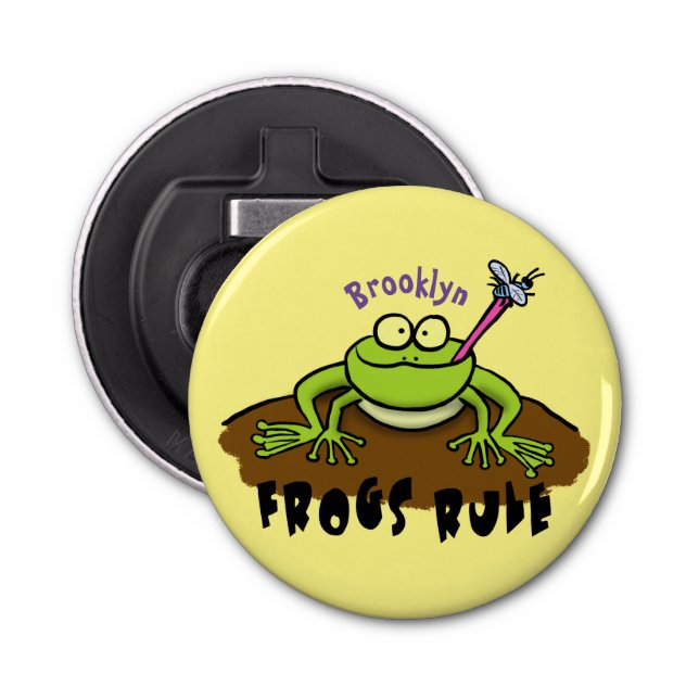 Frogs rule funny green frog cartoon bottle opener (Front)