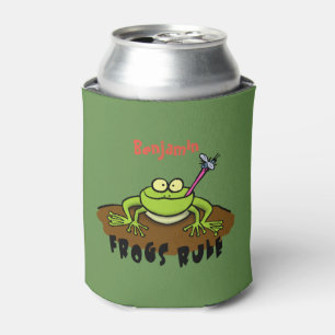 Frogs rule funny green frog cartoon can cooler