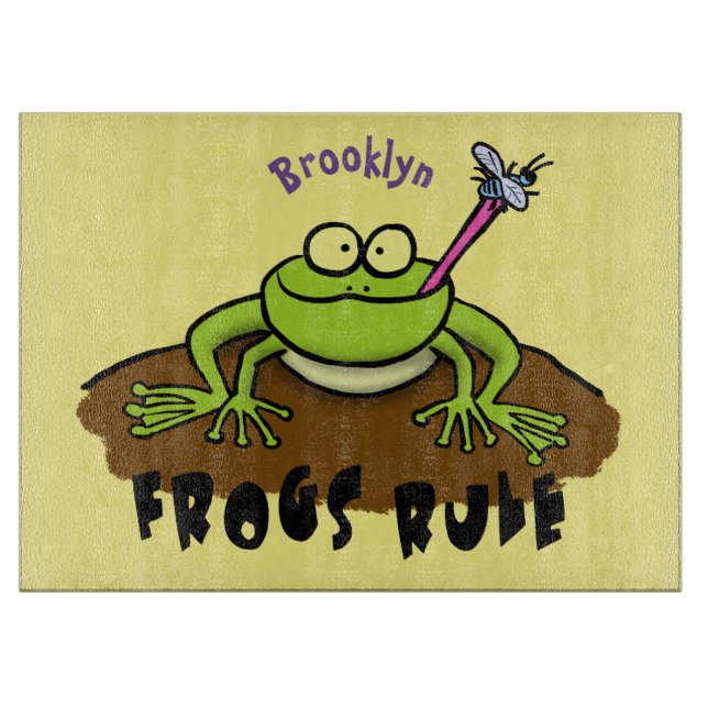 Frogs rule funny green frog cartoon cutting board (Front)