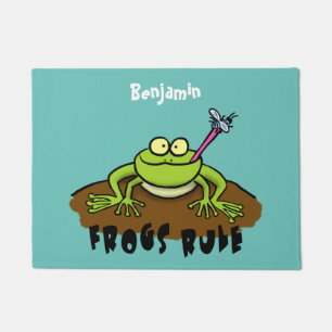 Frogs rule funny green frog cartoon doormat