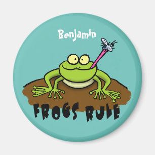 Frogs rule funny green frog cartoon magnet